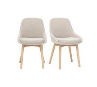 Miliboo - Chaises scandinaves en tissu effet velours beige et bois clair massif (lot de 2) HOLO