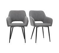 Chaises en tissu effet velours texturé gris et métal noir (lot de 2) LAURETTE