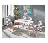 Chaises en Tissu Patchwork et Métal Noir - Noir & Blanc - LIFE INTERIORS - Vintage - Lot de 4 - Scandinave