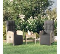319891 vidaXL Chaises inclinables d'extérieur et coussins2pcs Poly rotin Gris