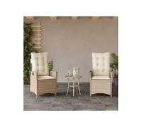 Chaises inclinables de jardin lot de 2 et coussins beige rotin 365268
