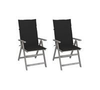 Chaises inclinables de jardin lot de 2 et coussins Bois acacia Noir G