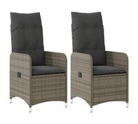 Chaises inclinables de jardin lot de 2 et coussins gris rotin