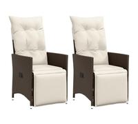 Chaises inclinables de jardin lot de 2 et coussins marron rotin