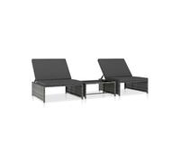 Chaises inclinables de jardin lot de 2 et table résine tressée Gris G