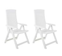 vidaXL 2X Chaises Inclinables de Jardin Chaises de Patio Chaises d'Extérieur Chaises de Piscine Chaises Pliables Arrière-Cour Plastique Blanc