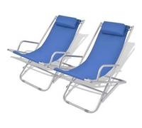 vidaXL Chaises inclinables de terrasse – Lot de 2 – Acier – Bleu