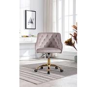 Chaises informatiques confortables chaise pivotante en velours de luxe pour bureau et vanité du tissu élégant avec accents dorés hauteur réglable 360 ° Girls parfaits réception gris élégante LWX