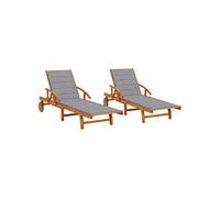 Lot de 2 Chaises Longues avec Table avec Coussins Transat Acacia Solide vidaXL