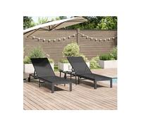 Vidaxl Chaises Longues 2 Pcs Avec Roues Et Table Noir Poly Rattan