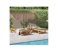 Chaises longues 2 pcs avec roulettes et coussins en acacia massif