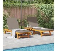 Chaises longues 2 pcs avec roulettes et coussins en acacia massif G