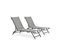 Lot de 2 Chaises Longues Bain de Soleil Transat Textilène et Acier vidaXL