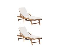 Vidaxl Chaises Longues Avec Coussins 2 Pcs Bois De Teck Solide Crème
