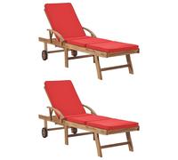 Chaises Longues Avec Coussins 2 Pcs Bois De Teck Solide Rouge Rouge