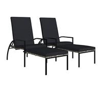 Chaises longues avec repose pied 2 pcs Résine tressée Gris