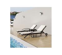 Chaises longues avec table Résine tressée Noir