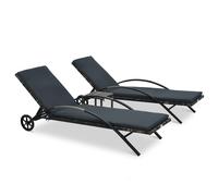 Chaises Longues Avec Table Résine Tressée Anthracite Gris