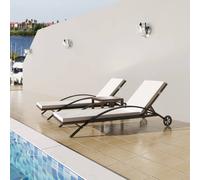 Chaises Longues avec Table Résine Tressée Noir Bain de Soleil Transat vidaXL