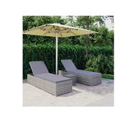 Vidaxl Chaises Longues De Jardin Table À Thé 3 Pcs Résine Tressée Gris