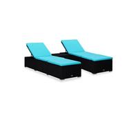 Chaises longues de jardin table à thé 3 pcs Résine tressée Noir