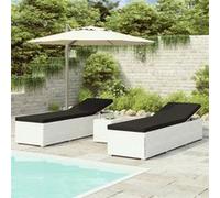 Chaises longues de jardin table à thé 3pcs Résine tressée Blanc Blanc G