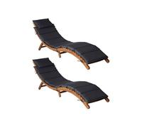 Lot De 2 Chaises Longues Pliables Avec Coussins En Bois D'acacia Massif Gris Foncé