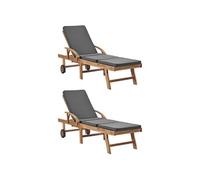 Chaises longues et coussins 2pcs Bois de teck solide Gris foncé3054634
