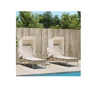 Chaises longues lot de 2 avec auvents et table beige poly rotin3261573