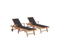 vidaXL Lot de 2 Chaises Longues avec Coussin, Bain de Soleil, Transat de Terrasse, Siège de Jardin Patio Extérieur, Anthracite Teck Solide
