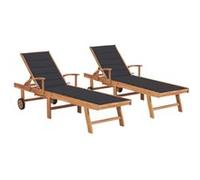 Chaises longues lot de 2 avec coussin anthracite Teck solide Anthracite G