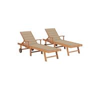 Vidaxl Chaises Longues 2 Pcs Avec Coussin Beige Bois De Teck Solide