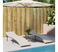 Chaises longues lot de 2 avec coussins beige résine tressée G