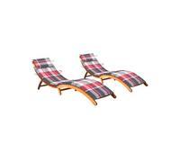 Chaises longues lot de 2 avec coussins Bois d acacia solide
