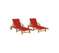Chaises Longues 2 Pcs Avec Coussins Bois D'acacia Solide