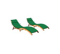 2x Bois d'Acacia Solide Chaises Longues avec Coussins Chaises Longues de Terrasse Transats de Patio Bains de Soleil d'Extérieur Jardin Plage