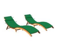 Chaises longues lot de 2 avec coussins Bois d acacia solide G