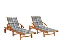 Chaises longues lot de 2 avec coussins Bois d acacia solide G