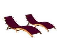 Chaises longues lot de 2 avec coussins Bois d acacia solide G