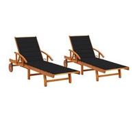 Lot de 2 Chaises Longues avec Table avec Coussins Transat Acacia Solide vidaXL