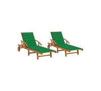 vidaXL Lot de 2 chaises longues – Bain de soleil en bois d'acacia solide avec coussins