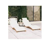2x Chaises Longues avec Coussins Bains de Soleil Lit de Bronzage Meuble de Jardin Patio Terrasse Extérieur Bois Massif de Teck