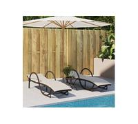 Chaises longues lot de 2 avec coussins marron résine tressée