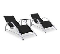 Chaises longues lot de 2 avec table aluminium noir Noir G