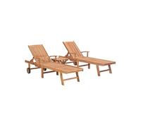 Haute Qualité Chaises Longues 2 Pcs Avec Table Bois De Teck Solide-274785
