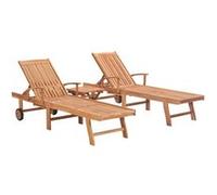 Chaises longues lot de 2 avec table Bois de teck solide Brun G