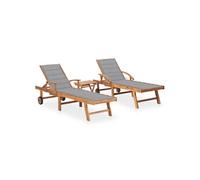 Vidaxl Chaises Longues Lot De 2 Avec Table Et Coussin Bois Teck Solide