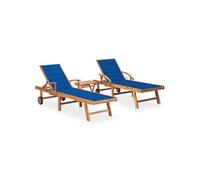 Vidaxl Chaises Longues 2 Pcs Avec Table Et Coussin Bois De Teck Solide