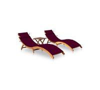 Lot de 2 Chaises Longues avec Table avec Coussins Transat Acacia Solide vidaXL