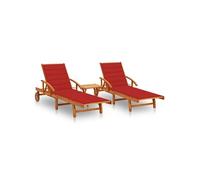 Chaises Longues 2 Pcs Avec Table Et Coussins Acacia Solide